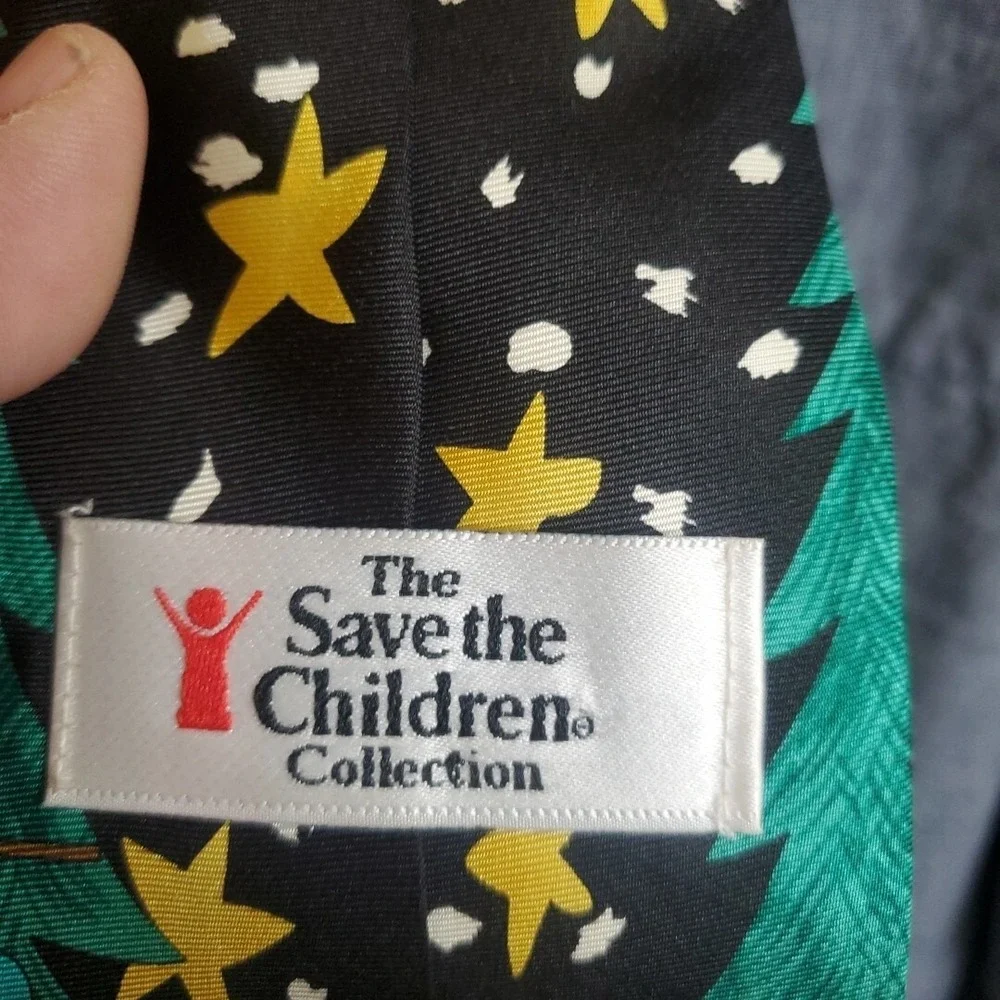 Save the‎ Children OS Necktie Mens Black Snowman Silk Holiday Christmas Novelty
